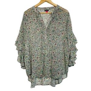 GREEN FLORAL BLOUSE WOMENS SIZE XL VINCE CAMUTO LIKE NEW